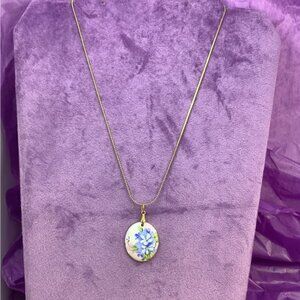Vintage Hand painted Porcelain Pendant necklace